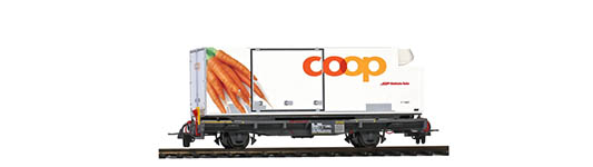 074-2269127 - H0m - gedeckter Güterwagen mit Coop-Container (Karotte) Lb 7877, RhB, Ep. VI